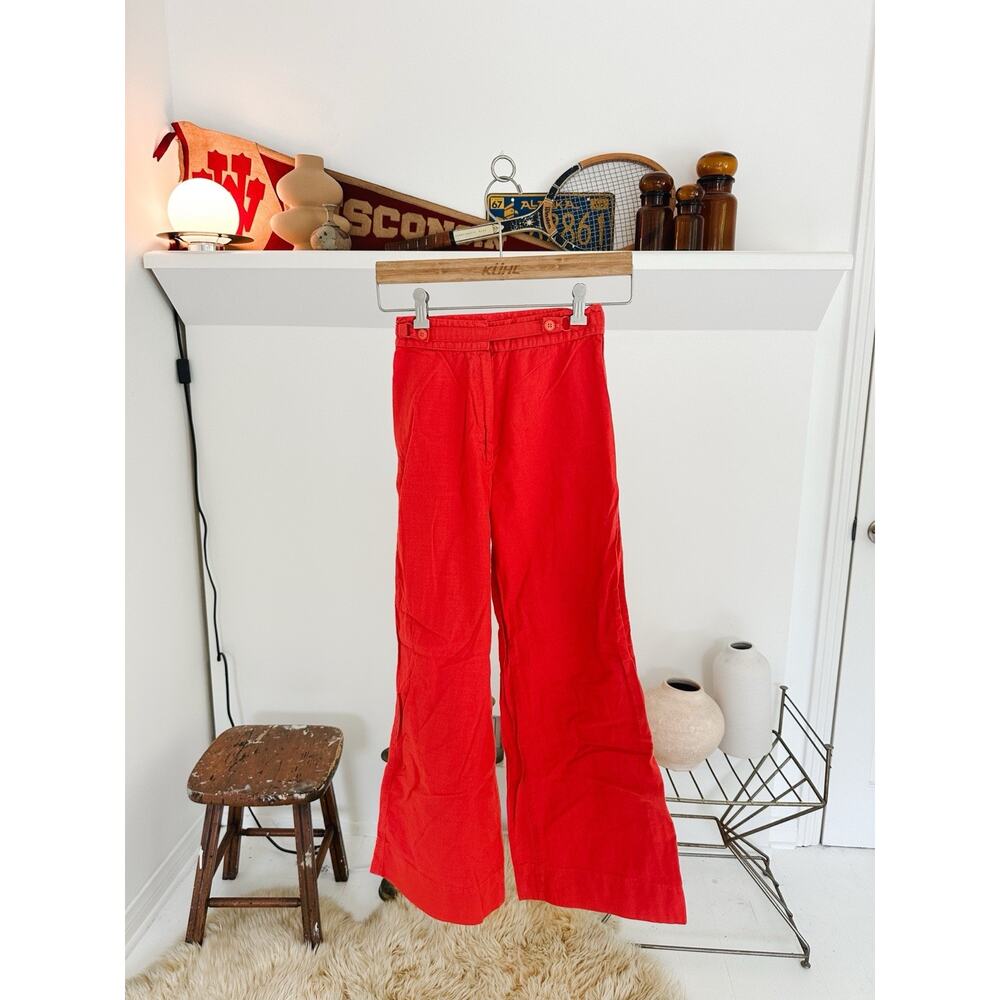 Vintage 1960s Cotton Red Pants with built in Belt Size 5/6 Petite